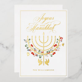 Joyous Hanukkah Festive Menorah Candle Foto Folie Feestdagenkaart