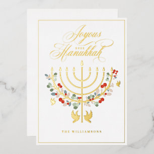 Joyous Hanukkah Festive Menorah Candle Foto Folie Feestdagenkaart
