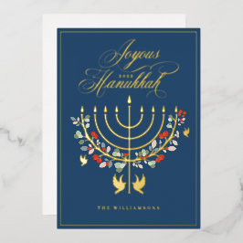 Joyous Hanukkah Festive Menorah Candle Foto Folie Feestdagenkaart