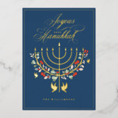Joyous Hanukkah Festive Menorah Candle Foto Folie Feestdagenkaart (Voorkant)