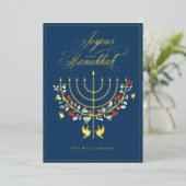 Joyous Hanukkah Festive Menorah Candle Foto Folie Feestdagenkaart (Staand Voorkant)