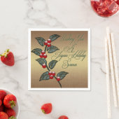 Joyous Holiday Gold Kerstmis Holly Napkins Servet (Insitu)