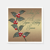 Joyous Holiday Gold Kerstmis Holly Napkins Servet (Voorkant)