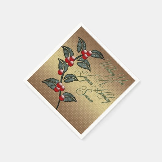 Joyous Holiday Gold Kerstmis Holly Napkins Servet (Hoek)