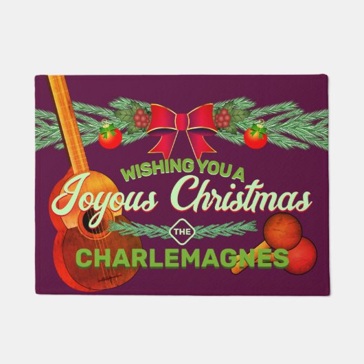 Joyous Kerstmis met Cuatro en Marac op BURGUNDY Deurmat (Voorkant)