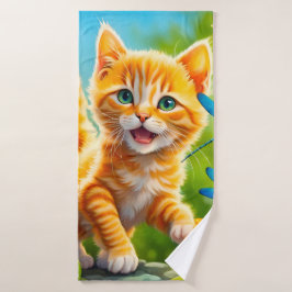 Joyous Kitten Badhanddoek