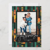Joyous Kwanzaa Modern Script Kente Doek Foto Feestdagenkaart (Voorkant)