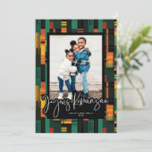 Joyous Kwanzaa Modern Script Kente Doek Foto Feestdagenkaart (Staand voorkant)
