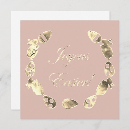 Joyous Paast Bunny Elegant Pink Gold Pasen Feestdagenkaart (Voorkant / Achterkant)