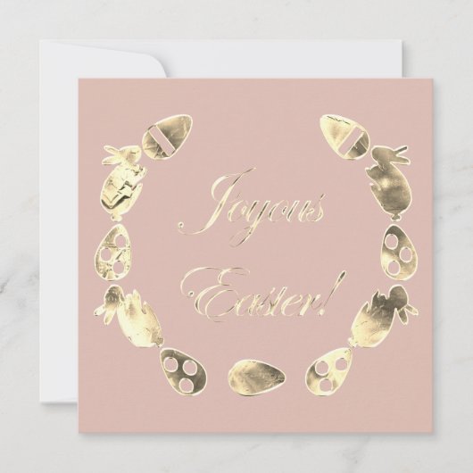 Joyous Paast Bunny Elegant Pink Gold Pasen Feestdagenkaart (Voorkant)
