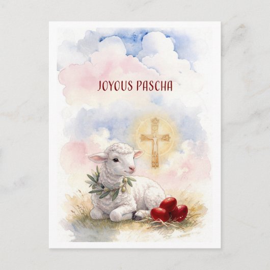 Joyous Pascha Lamb, Red Eggs and Cross Briefkaart (Voorkant)
