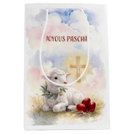 Joyous Pascha Lamb, Red Eggs and Cross Medium Cadeauzakje