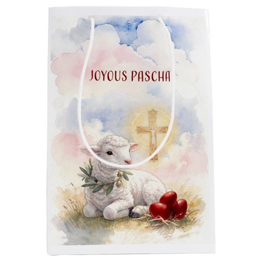 Joyous Pascha Lamb, Red Eggs and Cross Medium Cadeauzakje (Voorkant)