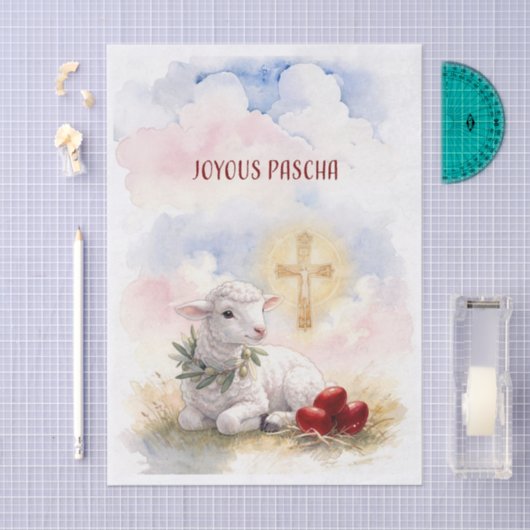 Joyous Pascha Lamb, Red Eggs and Cross Tissuepapier (Craft)