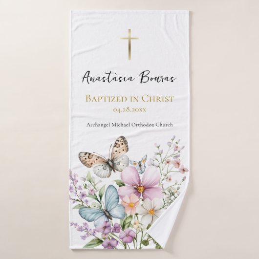 Joyous Pastel Flowers & Butterfly Baptism Gift  Badhanddoek (Badhanddoek)