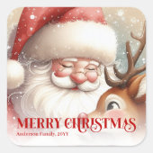 Joyous Personalized Santa and Rudolph Christmas  Vierkante Sticker (Voorkant)