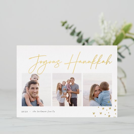 Joyous Sketch | Hanukkah Photo Collage Folie Feestdagenkaart (Staand Voorkant)