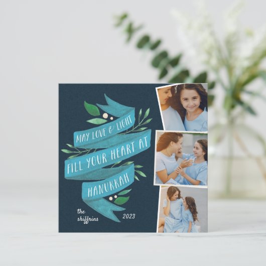 Joyous Tidings | Square Hanukkah-fotokaart Feestdagenkaart (Staand voorkant)