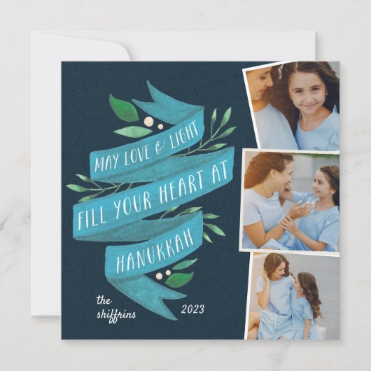 Joyous Tidings | Square Hanukkah-fotokaart Feestdagenkaart (Voorkant)