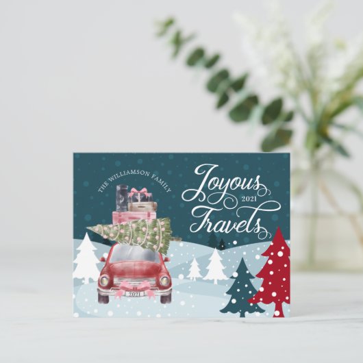 Joyous Travels Road Trip Red Retro Waterverf Feestdagenkaart (Staand voorkant)