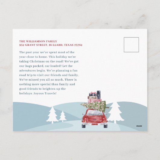 Joyous Travels Road Trip Red Retro Waterverf Feestdagenkaart (Achterkant)