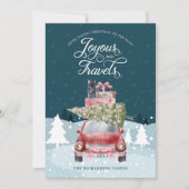 Joyous Travels Road Trip Red Retro Waterverf Feestdagenkaart (Voorkant)