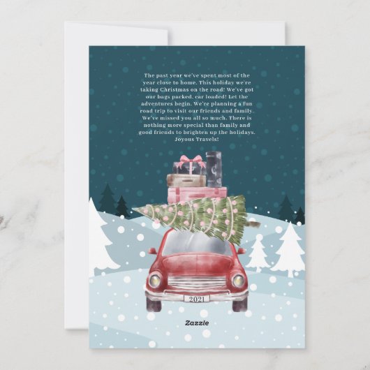 Joyous Travels Road Trip Red Retro Waterverf Feestdagenkaart (Achterkant)