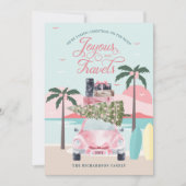 Joyous Travels Tropical Road Trip Pink Retro Feestdagenkaart (Voorkant)