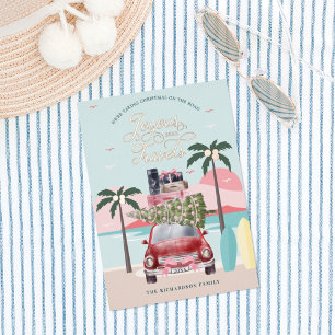 Joyous Travels Tropical Road Trip Red Retro Folie Feestdagenkaart