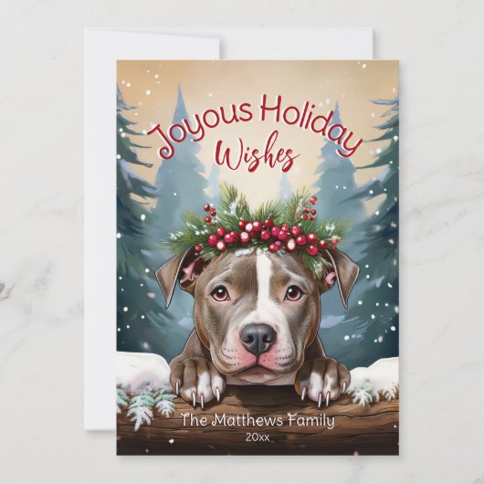 Joyous Wishes Winter Wonderland American Pit Bull Feestdagenkaart (Voorkant)