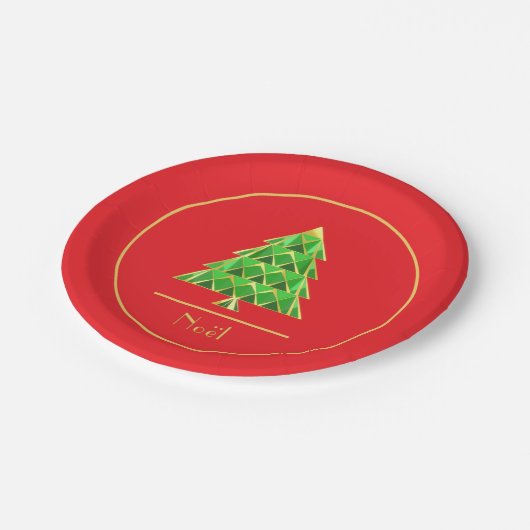 Joyoux Noel Rood en Groen Ronde Papier Bord (Gekanteld)