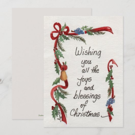 "Joys and Blessings" Grens Groene Garland  Feestdagenkaart (Voorkant / Achterkant)