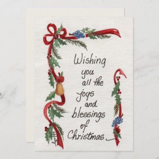 "Joys and Blessings" kerstwens Groene Garland Feestdagenkaart (Voorkant / Achterkant)