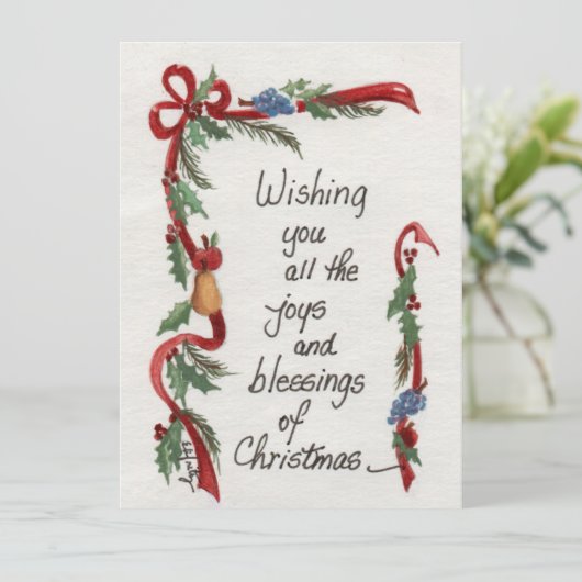 "Joys and Blessings" kerstwens Groene Garland Feestdagenkaart (Staand voorkant)