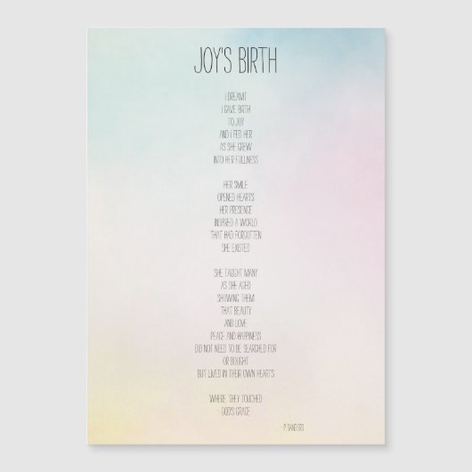 Joy's Birth Inspirerend Poem (Voorkant)