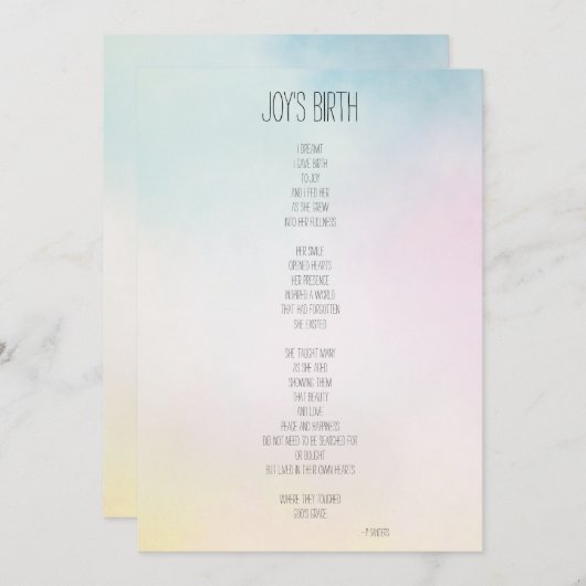 Joy's Birth Inspirerend Poem (Voorkant / Achterkant)