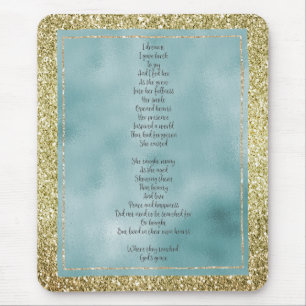 Joy's Birth Poem Mint Gold Glitter Muismat