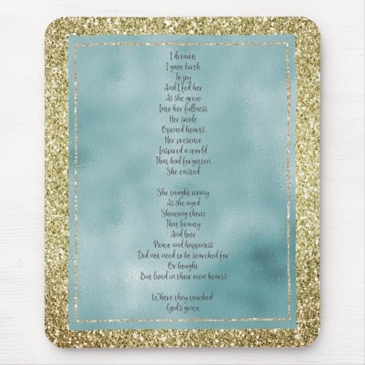 Joy's Birth Poem Mint Gold Glitter Muismat (Voorkant)