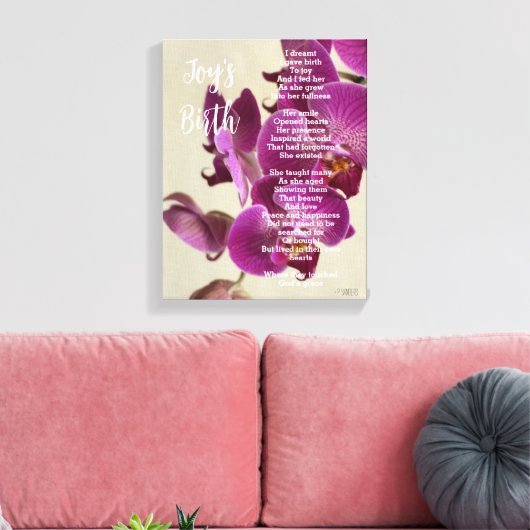 Joy's Geboorte Inspirerend Gedicht Roze Orchideeën Canvas Afdruk (Insitu (Woonkamer))