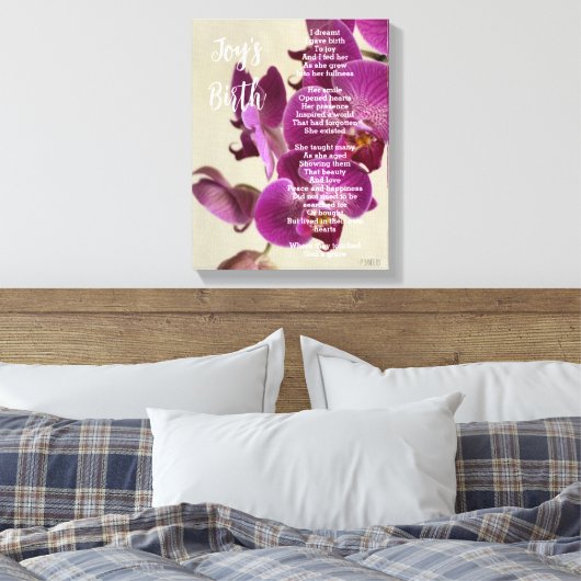 Joy's Geboorte Inspirerend Gedicht Roze Orchideeën Canvas Afdruk (Insitu (Slaapkamer))