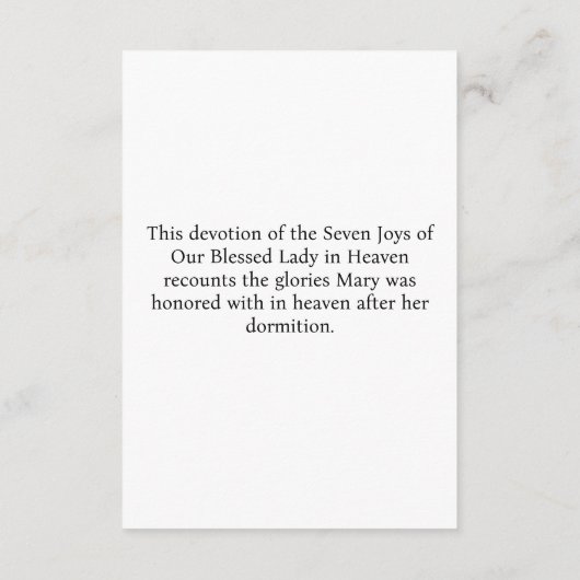 Joys van Mary Informatiekaartje (Achterkant)