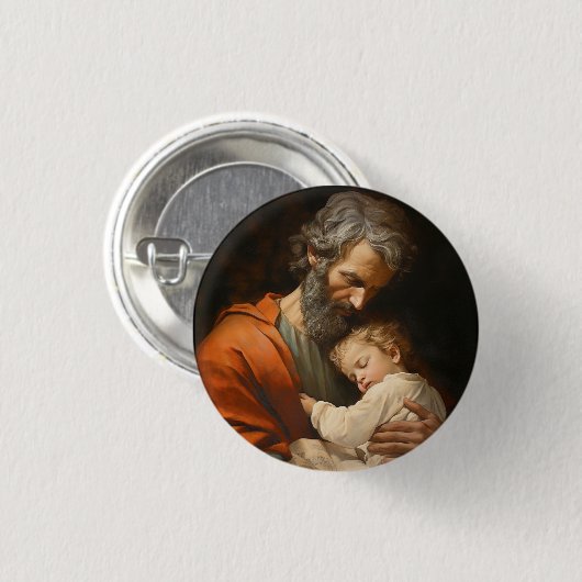 Jozef met het kind Jezus Ronde Button 3,2 Cm (Voorkant /achterkant)
