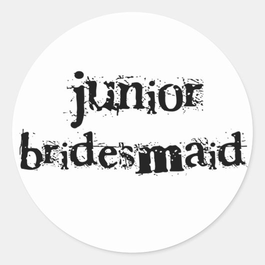 Jr. bruidsmeisje zwarte tekst ronde sticker (Voorkant)