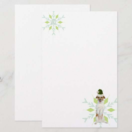 JRT Santa Dog | Groene Kerst | Monogram Briefpapier (Voorkant / Achterkant)