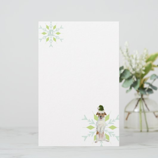 JRT Santa Dog | Groene Kerst | Monogram Briefpapier (Staand voorkant)