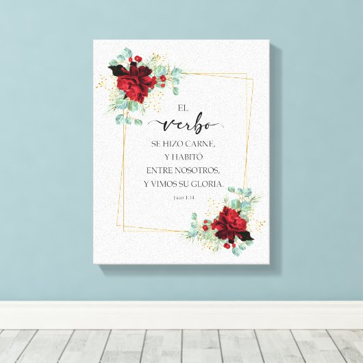 Juan 1 14, Spanish bible verse Canvas Afdruk (Insitu (Houten vloer))