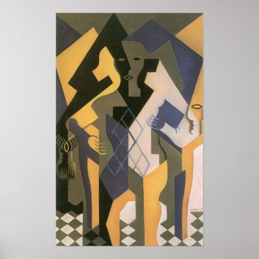 Juan Gris - Harlequin met tafel Poster (Voorkant)