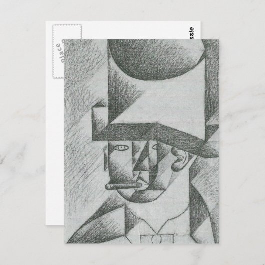 Juan Gris - Hoofd van een man met sigaar Briefkaart (Voorkant / Achterkant)