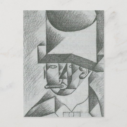 Juan Gris - Hoofd van een man met sigaar Briefkaart (Voorkant)