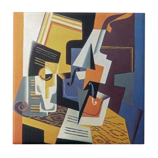 Juan Gris - Violin en Glass - Abstracte kunst Tegeltje (Voorkant)
